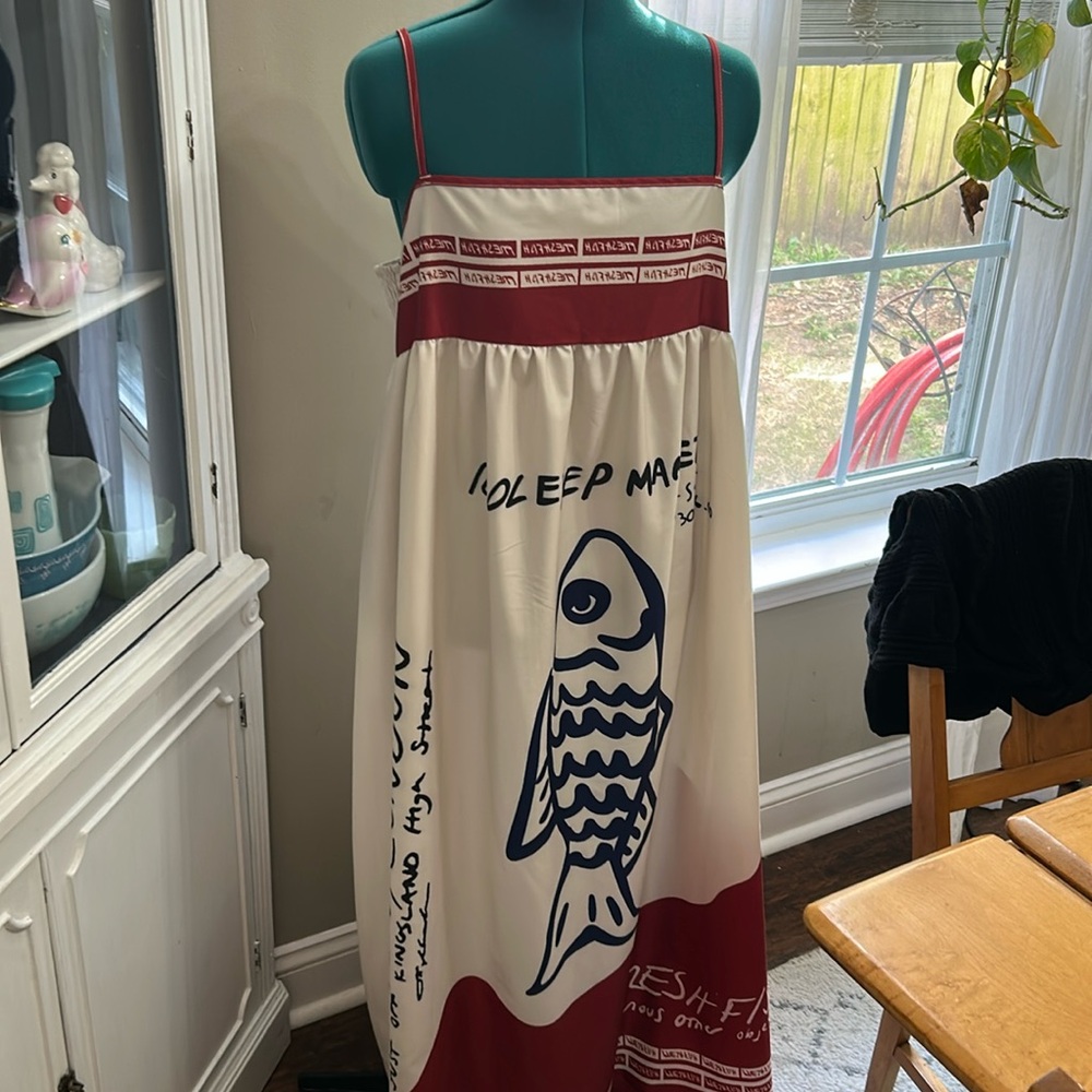 Cute Strappy Fish Print Maxi Dress